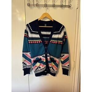 Nollie Aztec Bright Patterned Cardigan Sweater Women's Small